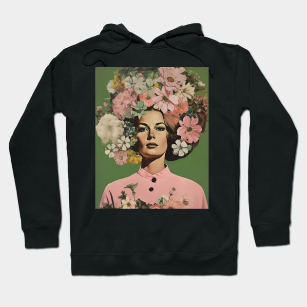 Woman Flower Head Vintage Collage Hoodie by Trippycollage